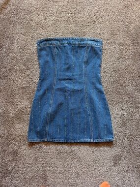 Nasty Gal Light Blue Denim Strapless Mini Dress with Exposed Zip
